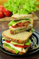 Sandwiches with fresh lettuce, cheese and ham