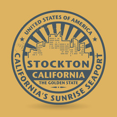 Grunge rubber stamp with name of Stockton, California