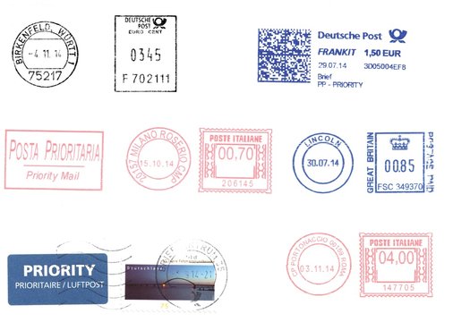 european postmarks isolated over white