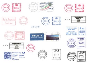 european postage meters isolated over white
