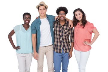 Obraz premium Stylish friends smiling at camera together