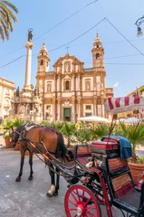 Poster San Domenico-plein en kerk in Palermo, Italië © eddygaleotti
