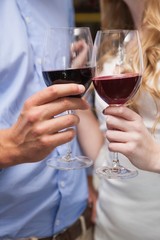 Close up of lovely couple enjoying red wine