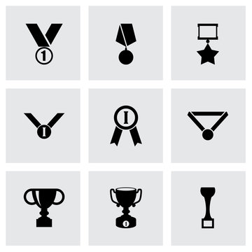 Vector black trophy and awards icon set