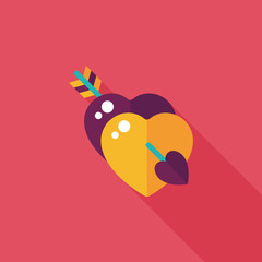 valentine's day heart bow and arrow flat icon with long shadow,e