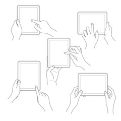 Set of tablet screen with hands Vector