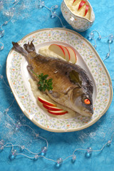 Carp in blue with horseradish sauce