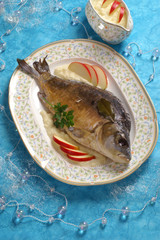 Carp in blue with horseradish sauce