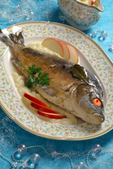 Carp in blue with horseradish sauce
