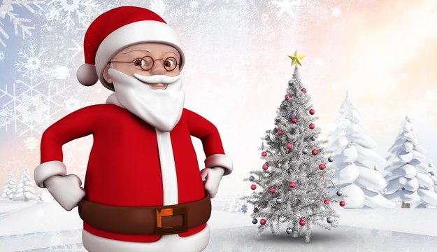 Composite image of cute cartoon santa claus