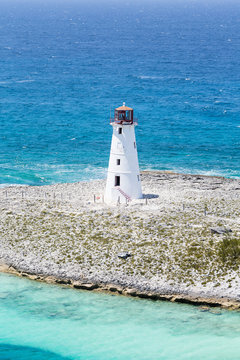 Small White Lighthouse on Spot of Land