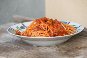 pasta,italian spaghetti with sauce and sausage