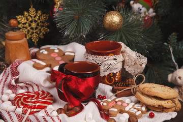 Obraz na płótnie Canvas cups on holiday decorations