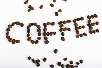 Word coffee made from coffee beans