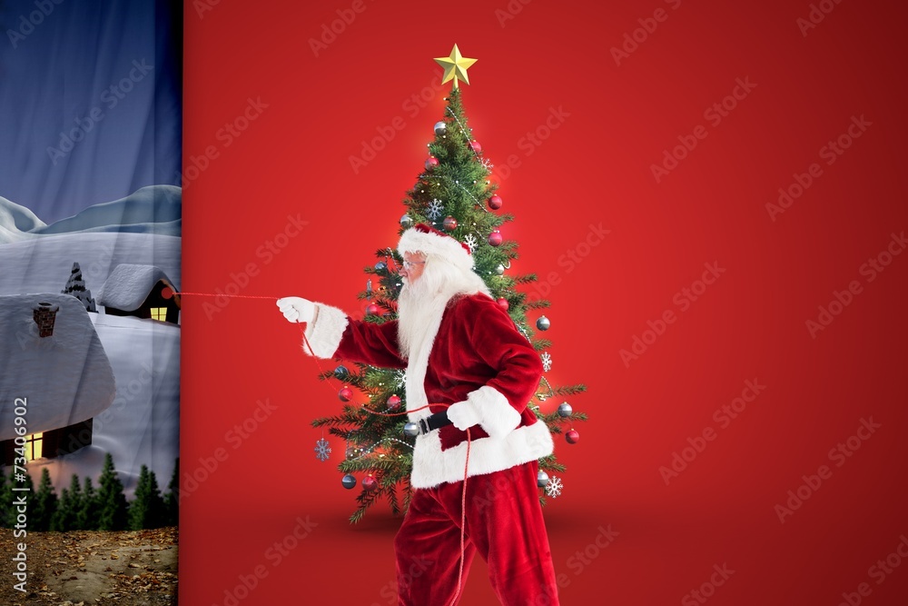 Aufkleber composite image of santa pulls something with a rope