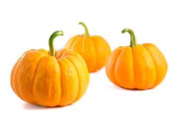 Three decorative orange pumpkins