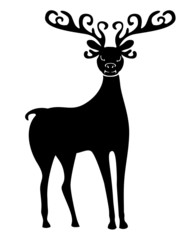 Silhouette of cute Christmas deer with beautiful antlered