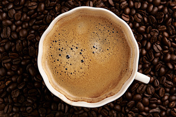 Cup of coffee. Top view