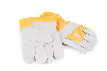 Construction gloves yellow white.