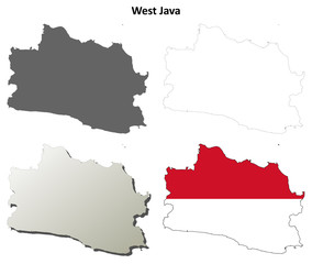 West Java blank outline map set