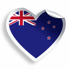 Heart sticker with flag of New Zealand isolated on white