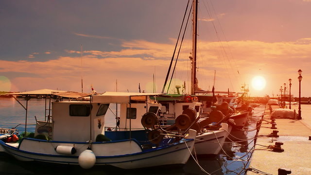 Fishing boats at the sunset