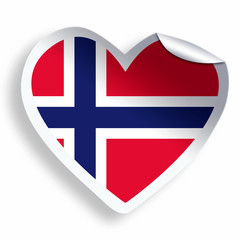 Heart sticker with flag of Norway isolated on white