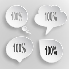 100%. White flat vector buttons on gray background.