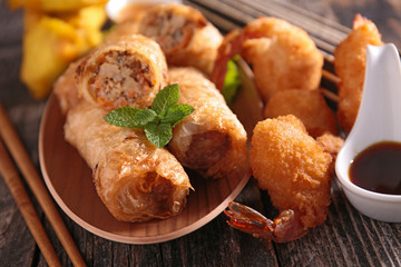 spring roll and fried shrimp
