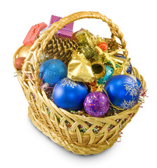 baskets with Christmas decorations
