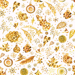 Christmas pattern with gold ornaments