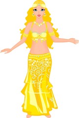 Beautiful dancer of belly dance in yellow dress