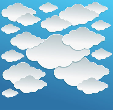 Vector Cartoon white clouds on blue sky