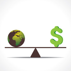 earth and money on weighing concept vector