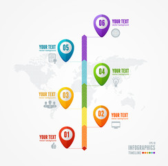 Vector Timeline Infographic. Map and pin