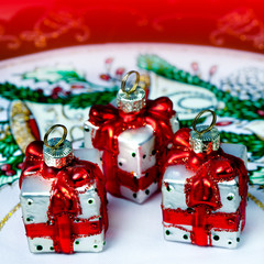 Christmas decorations, glass gifts