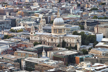 Aerial view of London with St Paul's cathedral
