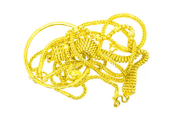 Group of many design gold necklaces