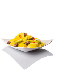 Pickled young mango with dried tamarind and chili slices