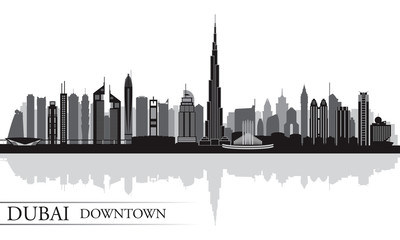 Naklejka premium Dubai Downtown City skyline silhouette background