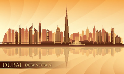 Naklejka premium Dubai Downtown City skyline sylwetka tło