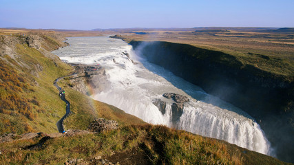 Sunny autumn day at Gullfoss Waterfall in Iceland