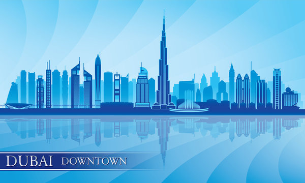 Dubai Downtown City skyline silhouette background