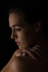 Obraz premium Body scape of woman neck and hand emotion artistic conversion