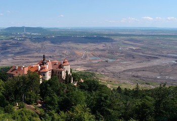 Fototapeta premium Coal mine and Jezeri castle ,Czech