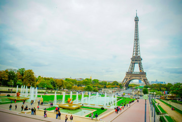 Eiffel Tower with city park in France