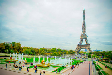 Eiffel Tower with city park in France - 73421721
