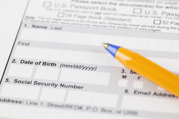 Application form with ballpoint pen