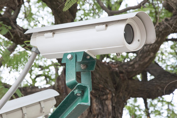 Security CCTV camera in the park.