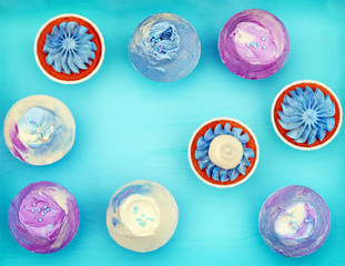 Sweet holiday buffet with vivid cupcakes